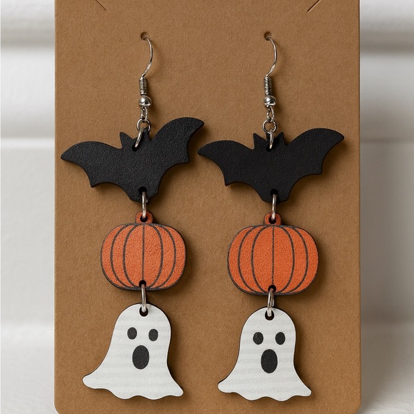 Halloween Bat Pumpkin Ghost Earrings - Picture 1 of 7